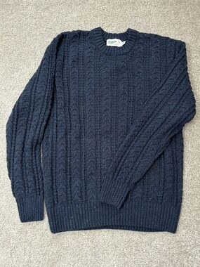 Wellen Seawool Navy Crewneck Fisherman Sweater Small EUC